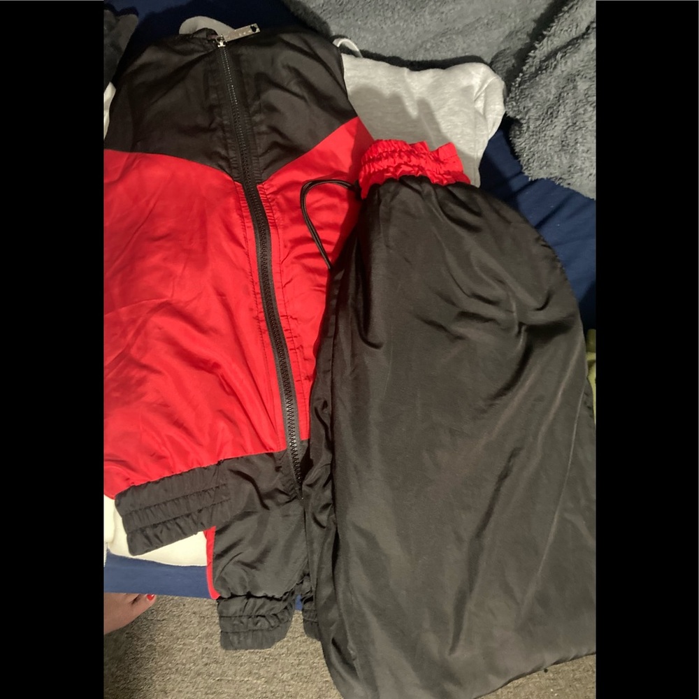 Black & Red Jacket w/ zipper & Pant set. Windbreaker, warm inside